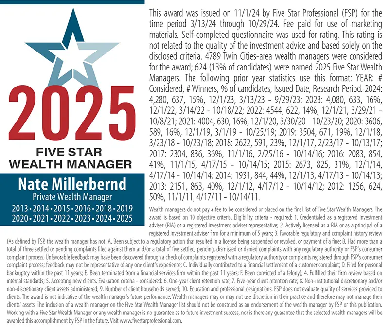 Nate Millerbernd, 2025 Five Star Wealth Manager Award